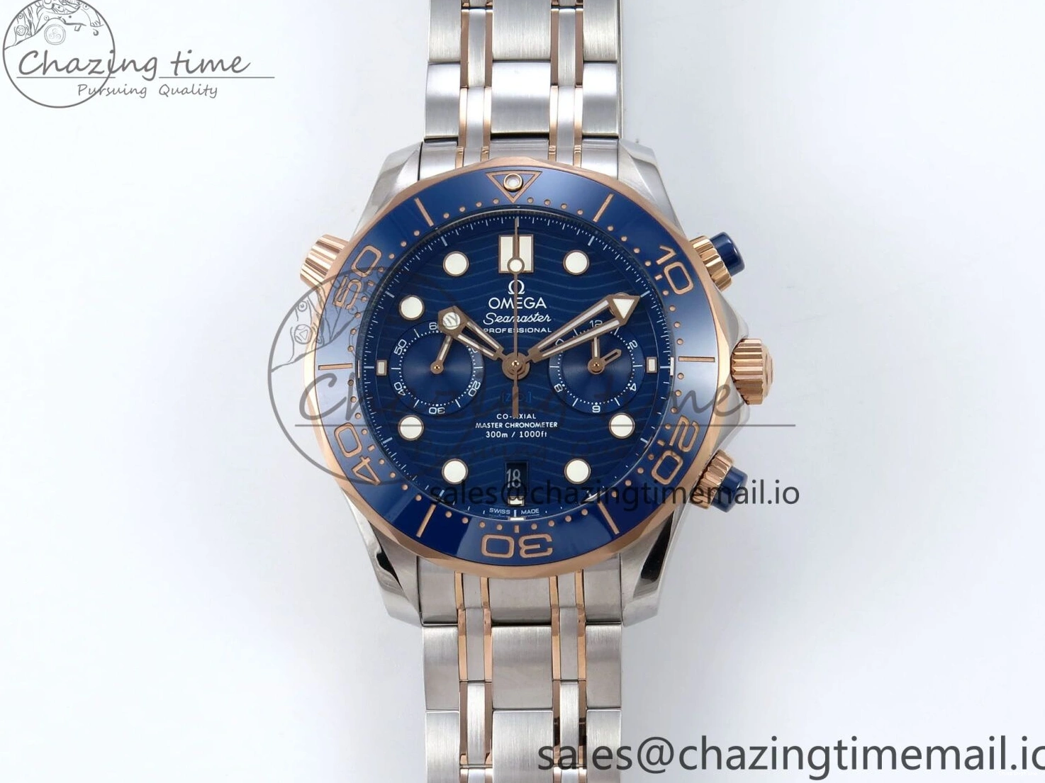 0131 Seamaster 300m Chrono SS RG OMF 1:1 Best Edition Blue Dial on SS RG Bracelet A Timeless 7686